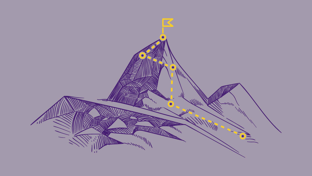 a drawing of a mountain with a compass on it